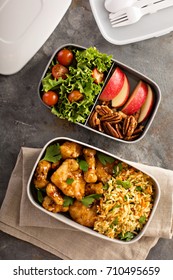 Lunch Boxes With Food Ready To Go For Work Or School, Ahead Meal Preparation Or Dieting Concept