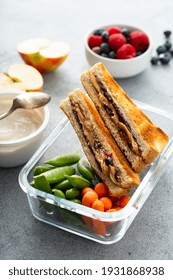 Lunch Container With Healthy Lunch To Go For Kids Or Adults, Peanut Butter And Jelly Sandwich