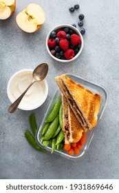 Lunch Container With Healthy Lunch To Go For Kids Or Adults, Peanut Butter And Jelly Sandwich