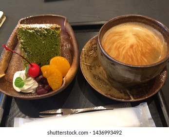 Lunch Is Matcha Chiffon Cake And Coffee