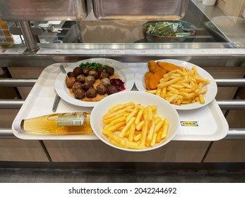 Lunch On A Tray At The Ikea Restaurant In Krasnodar On September 5, 2021