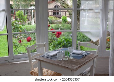 Lunch Set Table In A Bay Window