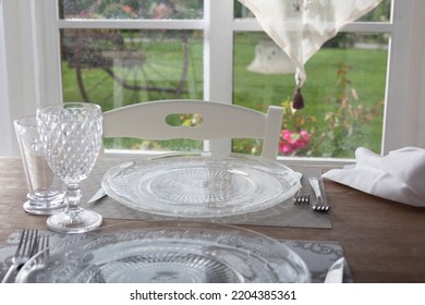 Lunch Set Table In A Bay Window