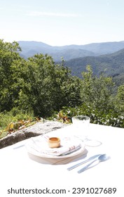 Lunch table with a mountain view