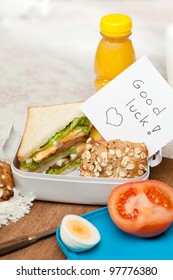 Lunchbox With Good Luck Note For Graduation Or First Day At Work Or School