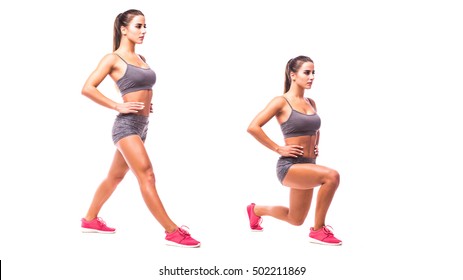 Lunge Copy. Young Woman Doing Sport Exercise.