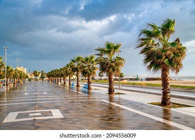 Lungomare Of Mazara Del Vallo At Sunset. Boulevard Along The Ocean