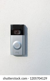 LUNTEREN / NETHERLANDS / OCT. 2018: Ring Bell Video Doorbell Owned By Amazon. Home Smart Security Products Allowing Homeowners To Monitor Remotely Via Smart Cell Phone App. Illustrative Editorial