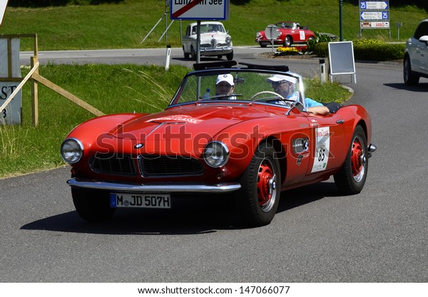 LUNZ, AUSTRIA - JULY 19: BMW 507 on special stage\
by International Ennstal Classic 2013, a yearly tournament through\
Austria for vintage cars on July 19, 2013, in Lunz am See,\
Austria