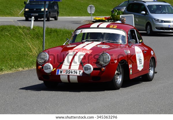 LUNZ AM SEE,\
AUSTRIA - JULY 19: Vintage car Porsche 356 by yearly Ennstal\
Classic, tournament for vintage cars on public roads, on July 19,\
2013 in Lunz am See, Lower\
Austria