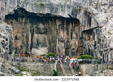 Luoyang, China - July 30, 2017:  Longmen Grottoes (Dragon's Gate Grottoes, Longmen Caves) on Yi river