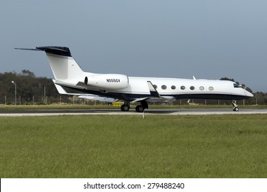 Luqa, Malta April 18, 2015: Gulfstream Aerospace G-V Gulfstream V Lining Up For Take Off From Runway 31.