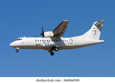 Luqa, Malta August 12, 2007: Sevenair ATR ATR-42-300 Landing Runway 32.