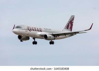 Luqa, Malta - February 13, 2020: Qatar Airways Airbus A320-232 (Reg: A7-AHQ) Arriving After A Longer Than 5 Hour Flight From Doha, Qatar.