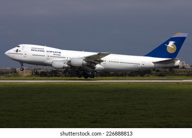 Luqa, Malta February 25, 2011: Hellenic Imperial Airways Boeing 747-230BM Landing Runway 31.