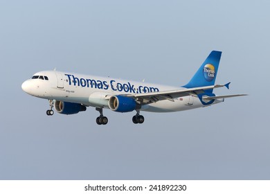 Luqa, Malta July 3, 2007: Thomas Cook Airlines Airbus A320-214 Landing Runway 32.