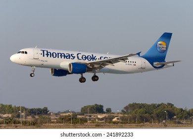 Luqa, Malta July 3, 2007: Thomas Cook Airlines Airbus A320-214 Landing Runway 32.