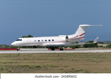 Luqa, Malta July 5, 2007: Gulfstream Aerospace G-V Gulfstream V Starting Its Take Off Run From Runway 32.