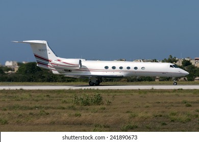 Luqa, Malta July 5, 2007: Gulfstream Aerospace G-V Gulfstream V Backtracks Runway 32 For Take Off.