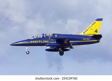 Luqa, Malta - September 25, 2009: Breitling Aero L-39C Albatros Landing Runway 32. Arrivals For The Malta International Airshow 2 Days Later. 