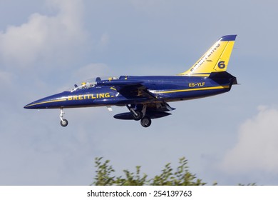 Luqa, Malta - September 25, 2009: Breitling Aero L-39C Albatros (REG: ES-YLF) Landing Runway 32. Arrivals For The Malta International Airshow 2 Days Later. 