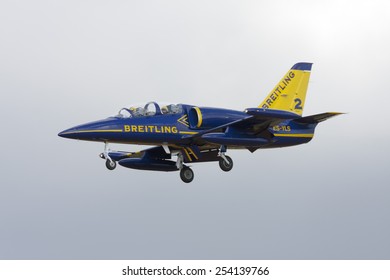 Luqa, Malta September 25, 2009: Breitling Aero L-39C Albatros Landing Runway 32. Arrivals For The Malta International Airshow 2 Days Later. 