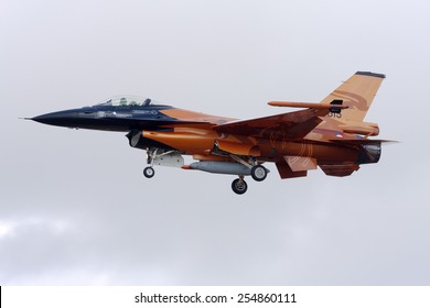 Luqa, Malta September 25, 2009: Netherlands Air Force General Dynamics (Fokker) F-16AM Fighting Falcon (401) On Finals Runway 32. Arriving To Participate In Malta Airshow 2009 Held 2 Days Later. 