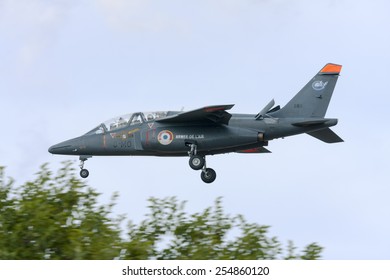 Luqa, Malta September 25, 2009: French Air Force Dassault-Dornier Alpha Jet E On Finals Runway 32. Arriving To Participate In Malta Airshow 2009 Held 2 Days Later. 