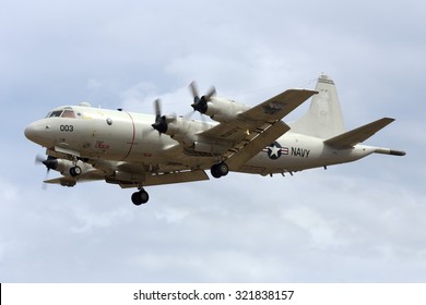 Luqa, Malta September 25, 2015: US Navy Lockheed P-3C Orion On Finals Runway 31.
