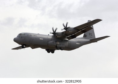 Luqa, Malta - September 25, 2015: US Air Force Lockheed Martin C-130J-30 Hercules (L-382) (Reg: 04-3142) on short finals for runway 31, arriving for the Airshow the following weekend.
