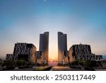 Lusail Boulevard sun rise golden hour alien towers 