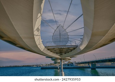 The Lusail Pedestrian Bridges, also  known as the Glass Bridge of Lusail, Lusail city, Qatar is a suspension bridge that runs across Qetaifan Island South 1, 2 and 3.  - Powered by Shutterstock