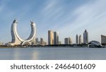 Lusail, Qatar- March 10,2024: the newly developed lusail city with winter wonderland and crescent tower in the background.