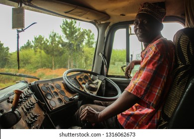 Lusaka, Zambia - March 23, 2015: Elderly Black African Driver Driving Old Truck