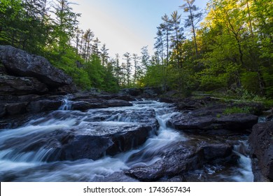 Lush Green Landscape And Spring Runoff Along The Salmon Falls River In Lebanon, Maine.