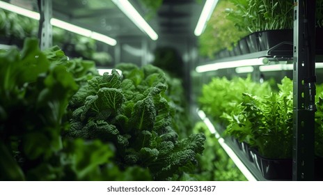 Lush Green Vegetables in Indoor Hydroponic Garden
