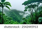 lush jungle and thick fog