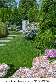 Lush Martha's Vineyard Garden With Hydrangea