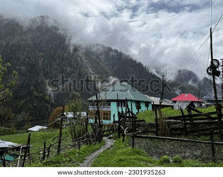 Lush Valley Scenic View of Grahan Village and greenery in Kasol, Kullu, Himachal Pradesh, Sar Pass Trek Start Point