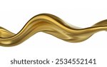 Lustrous golden liquid flows in a dynamic splash against a clean white background, creating a vibrant and luxurious display.