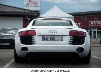 Lutterbach - France - 5 June 2022 - Rear view of white audi R8 parked in the street
