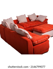 Lux L Sofa Set With Goose Feather Pillow In Orange Color