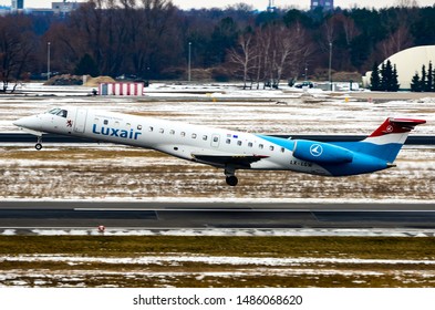 Luxair Embraer ERJ-145LU, Registration LX-LGW, Manufacturer Serial Number (MSN): 145135, Is Taking Off From The Runaway At The Berlin Tegel 