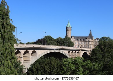 Luxembourg - 06 28 2019 : The Adolphe Bridge In Luxembourg On The Pétrusse River, City Of Luxembourg, Grand Duchy Of Luxembourg