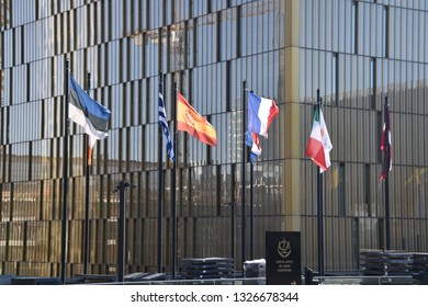 Luxembourg, Luxembourg - 17.02.2019 Flags In Front Of The European Court Of Justice