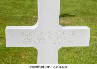 LUXEMBOURG - 18 June 2022: Closeup Of Headstone At Luxembourg American Cemetary And Memorial In Luxembourg, Europe