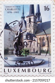 LUXEMBOURG - CIRCA 1996: a postage stamp from LUXEMBOURG, showing the Monument Place Clairefontaine, Luxembourg City . Circa 1996