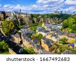 Luxembourg city, the capital of Grand Duchy of Luxembourg, view of the Old Town and Grund quarter on a sunny summer day