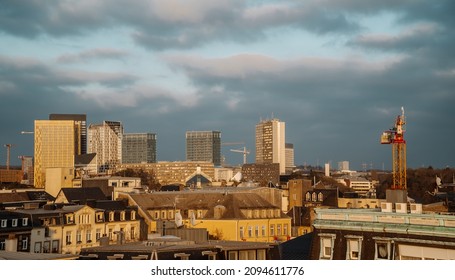 Luxembourg City - December 16, 2021 - Sunset View Of The Skyline Of Kirchberg Business District