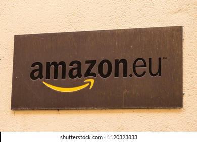 Luxembourg City / Luxembourg - July 20 2015: Amazon.eu banner at European office location in downtown.
